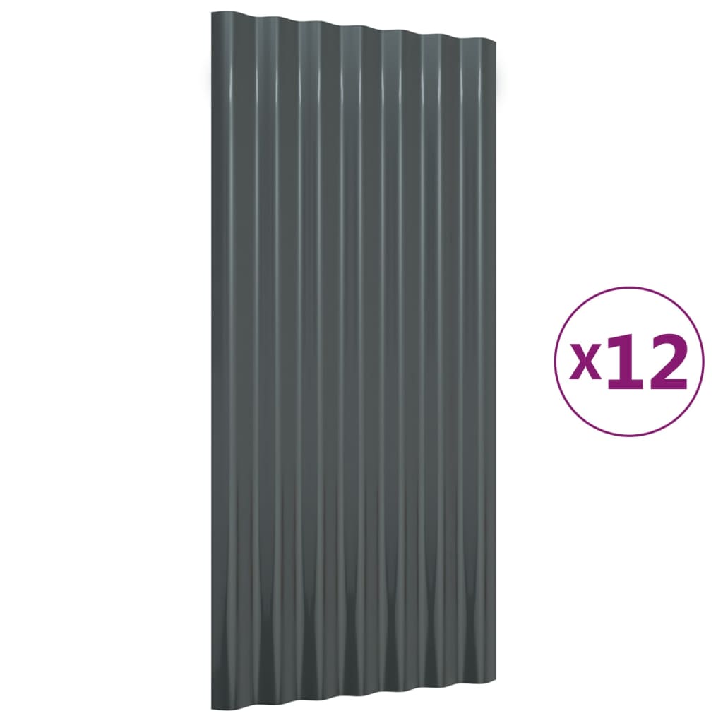 Roof Panels 12 pcs Powder-coated Steel Anthracite 80x36 cm