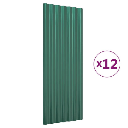 Roof Panels 12 pcs Powder-coated Steel Green 100x36 cm