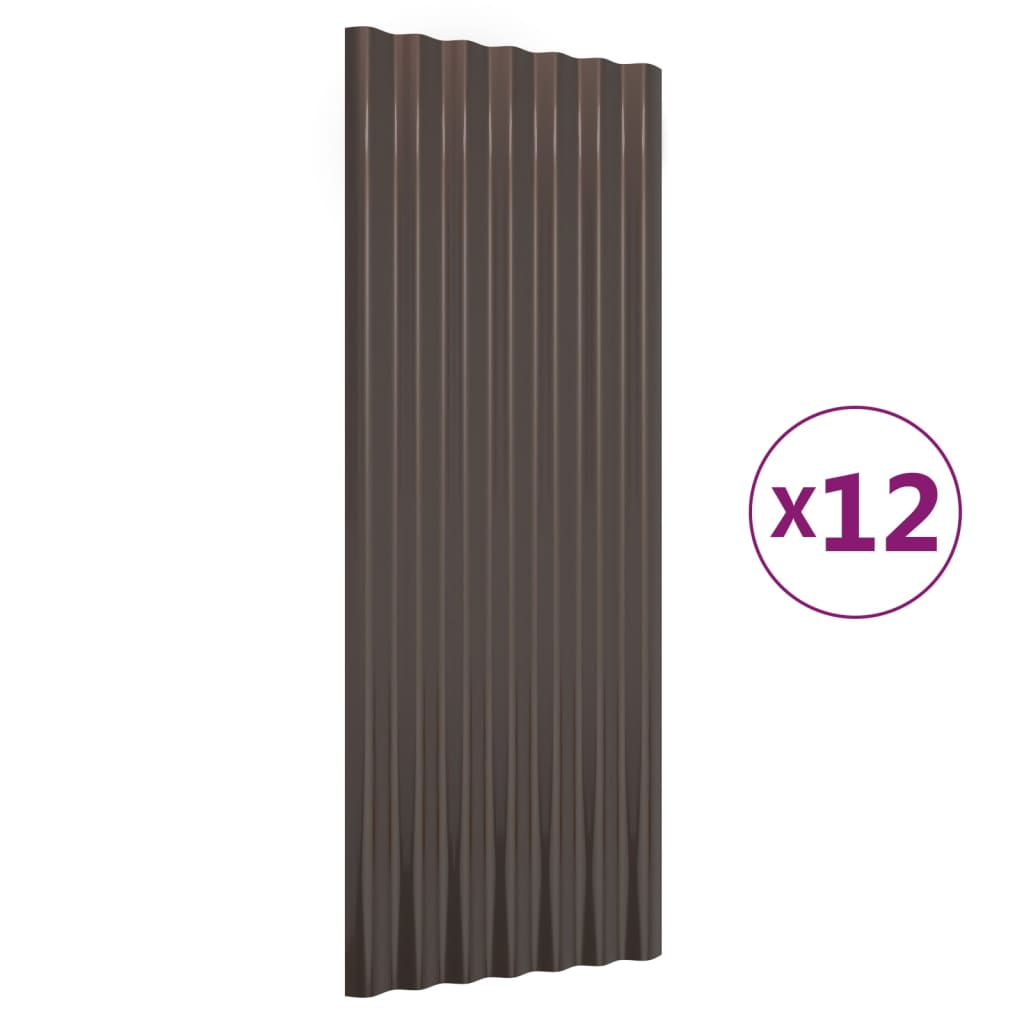 Roof Panels 12 pcs Powder-coated Steel Brown 100x36 cm