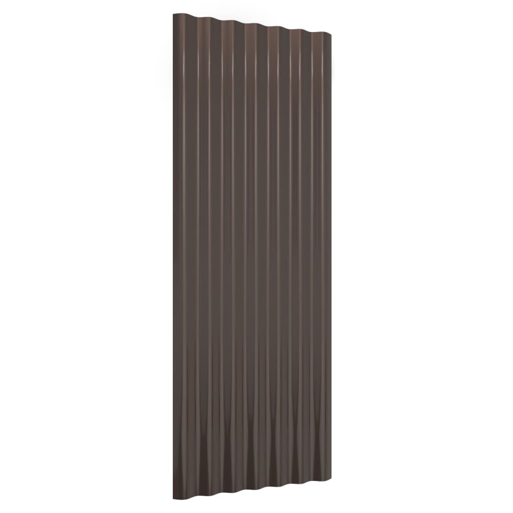 Roof Panels 12 pcs Powder-coated Steel Brown 100x36 cm