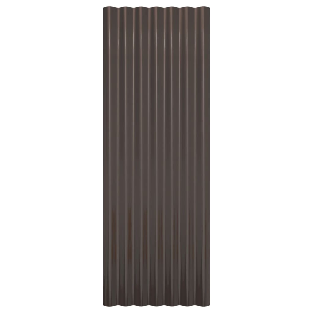 Roof Panels 12 pcs Powder-coated Steel Brown 100x36 cm