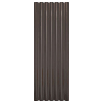 Roof Panels 12 pcs Powder-coated Steel Brown 100x36 cm