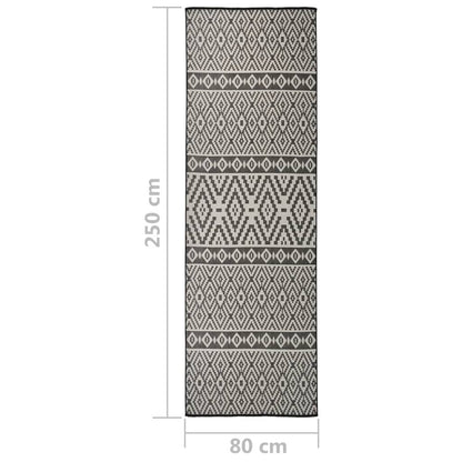 Outdoor Flatweave Rug 80x250 cm Black Stripes