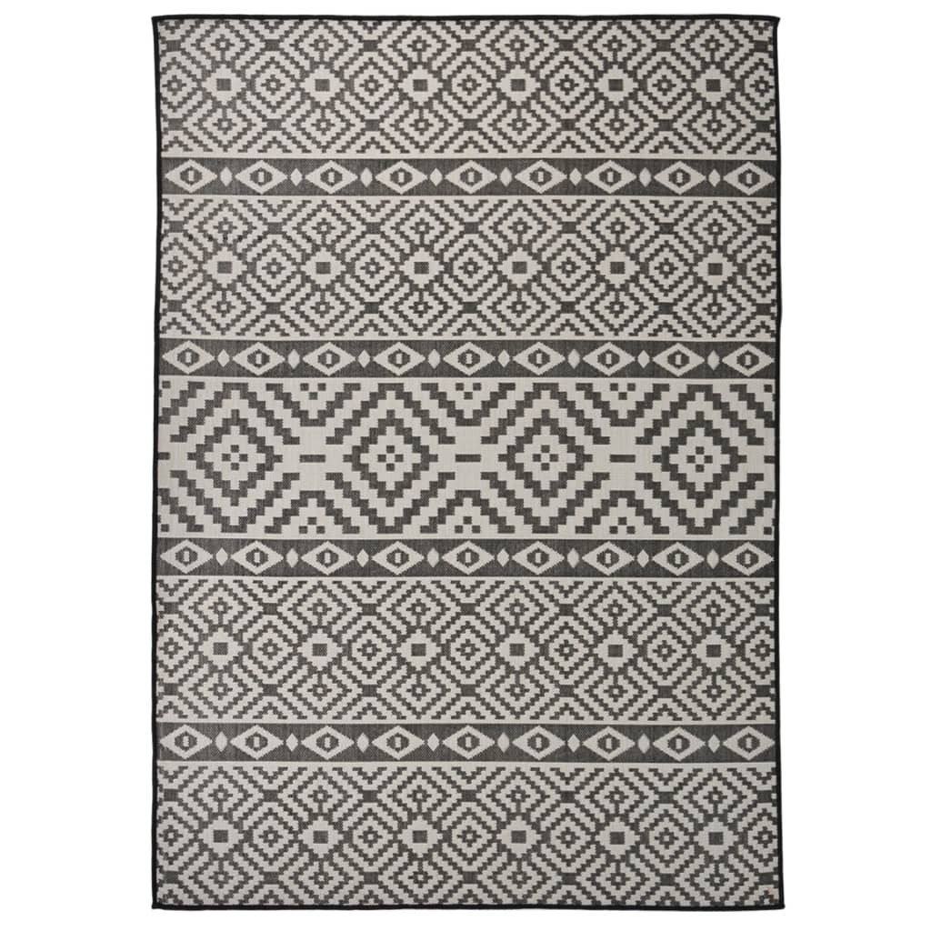 Outdoor Flatweave Rug 140x200 cm Black Stripes