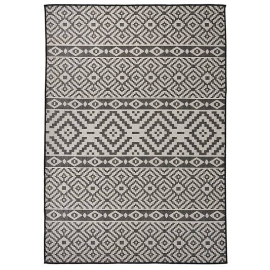 Outdoor Flatweave Rug 140x200 cm Black Stripes