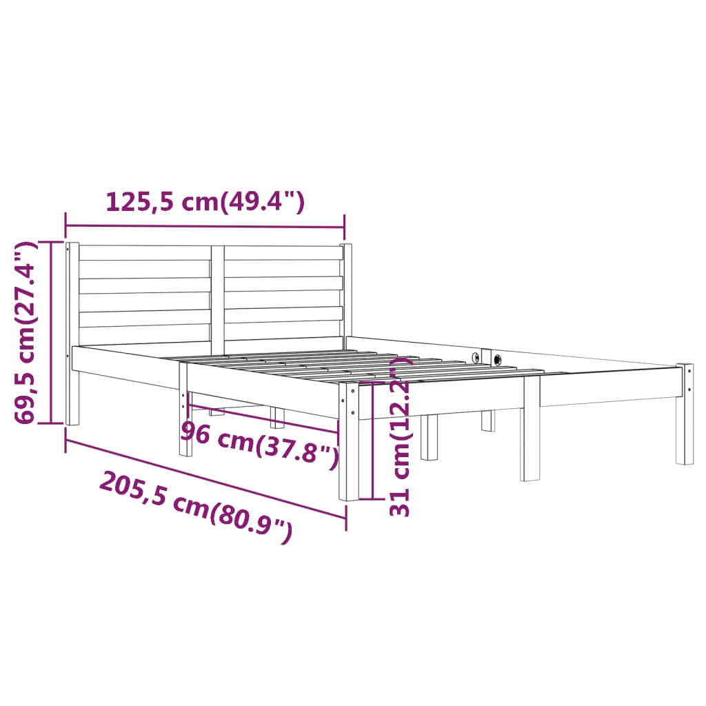 Bed Frame without Mattress Solid Wood Pine 120x200 cm