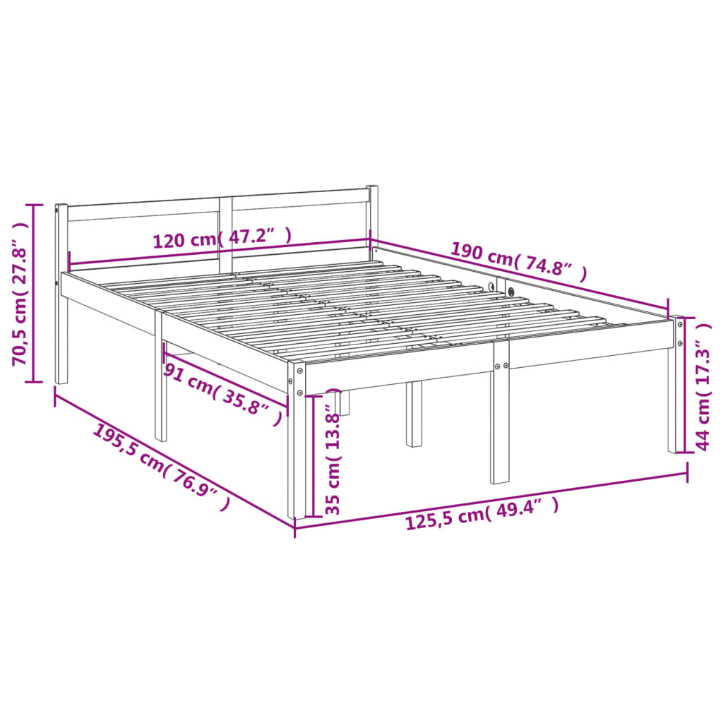 Bed Frame White 120x190 cm Small Double Solid Wood Pine