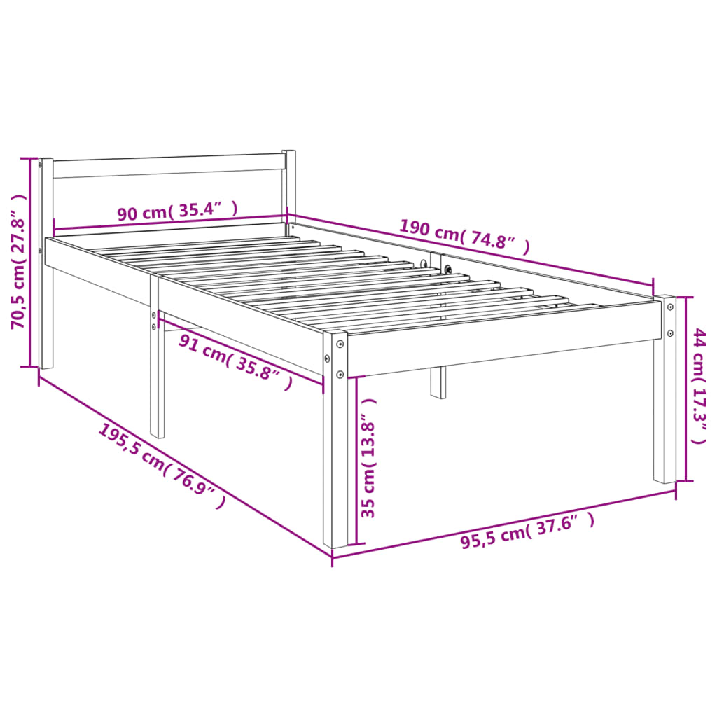 Senior Bed without Mattress 100x200 cm Solid Wood Pine