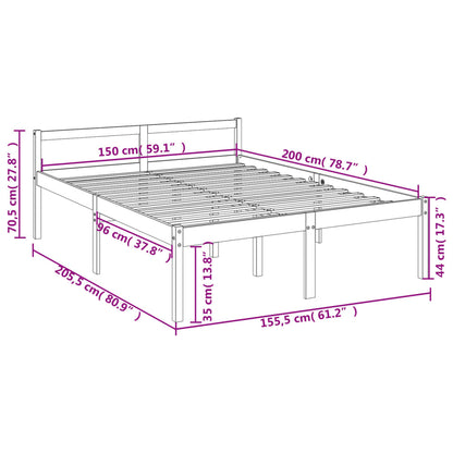 Bed Frame White 150x200 cm King Size Solid Wood Pine