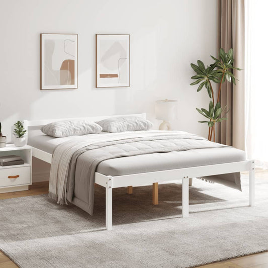 Bed Frame White 150x200 cm King Size Solid Wood Pine