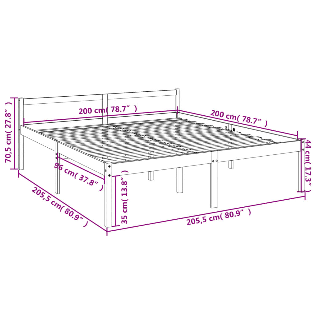 Bed Frame White 200x200 cm Solid Wood Pine