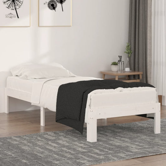 Bed Frame White Solid Wood 75x190 cm Small Single