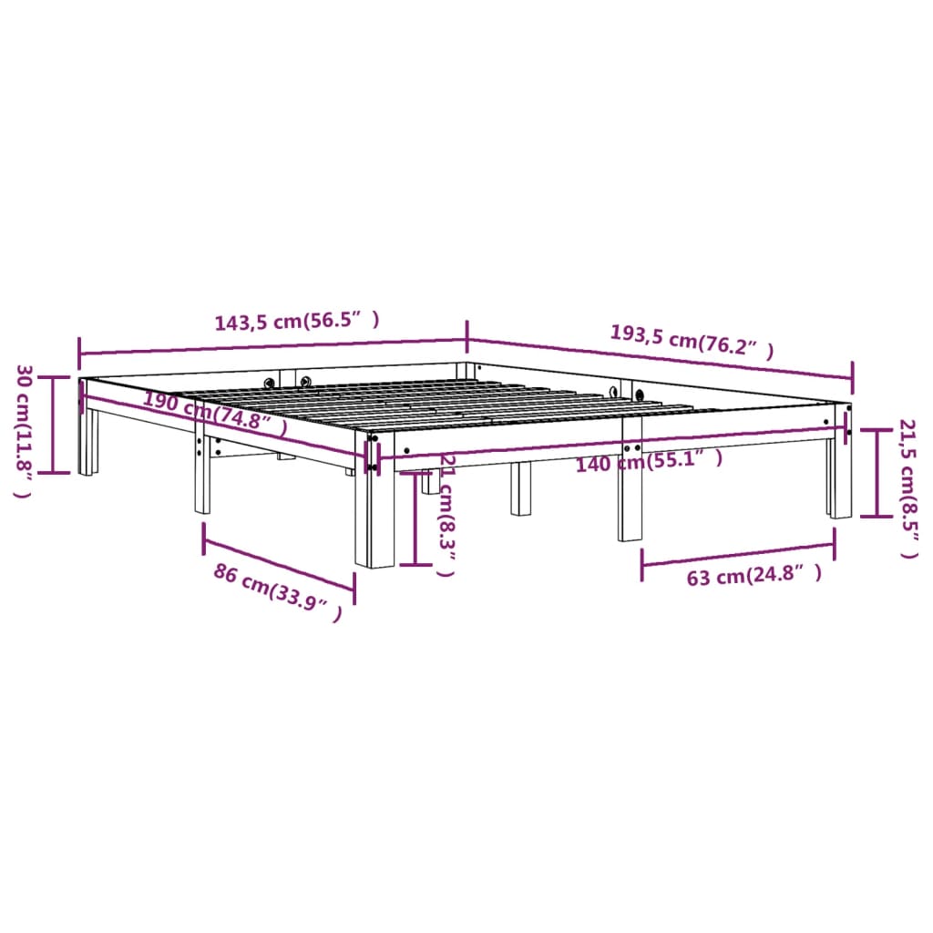 Bed Frame Solid Wood Pine 140x190 cm