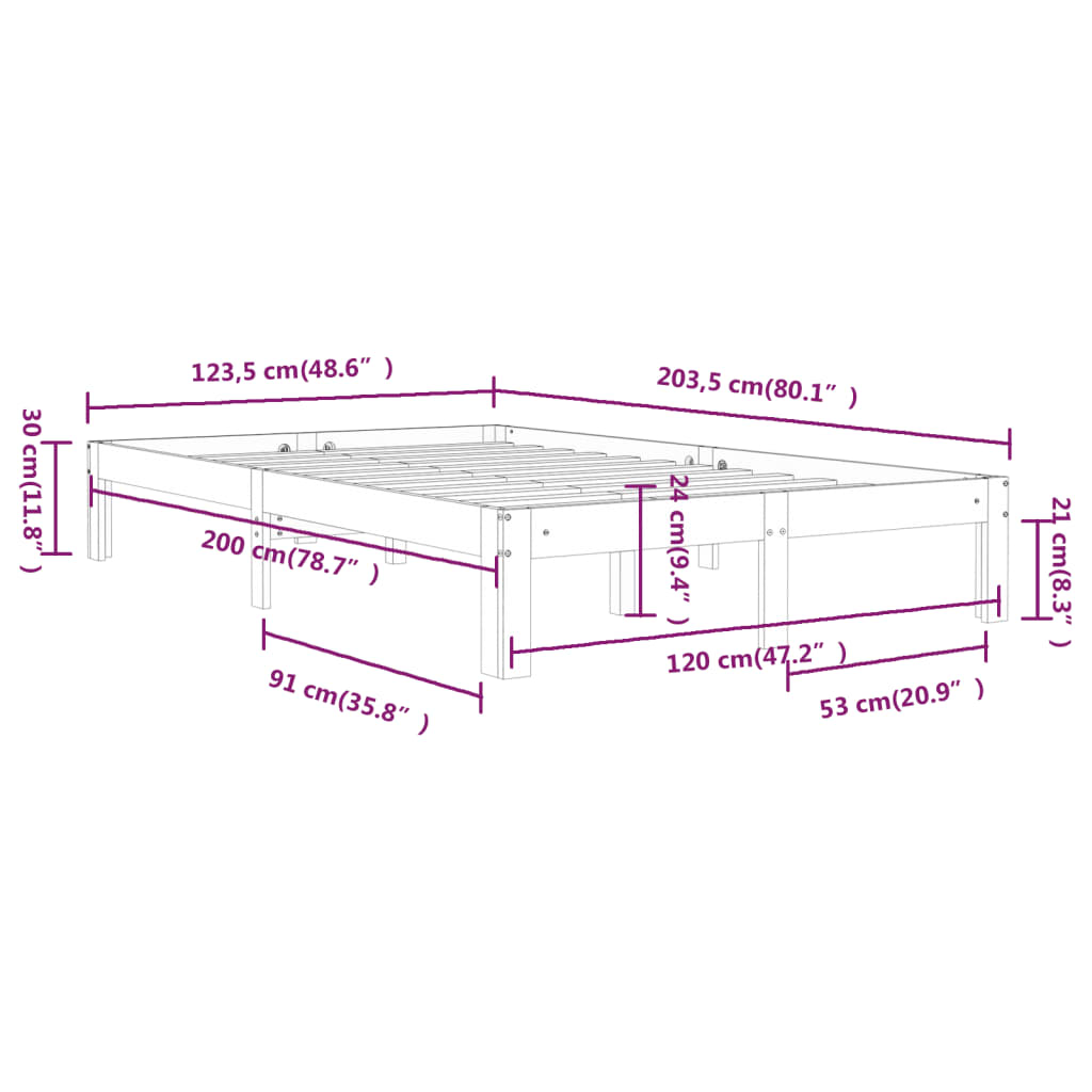 Bed Frame Solid Wood Pine 120x200 cm