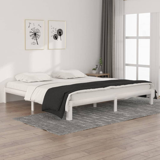 Bed Frame White Solid Wood Pine 200x200 cm