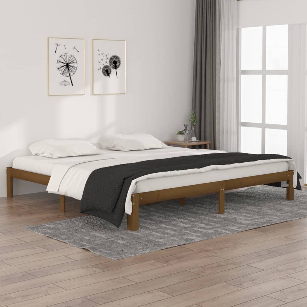 Bed Frame Honey Brown Solid Wood Pine 200x200 cm