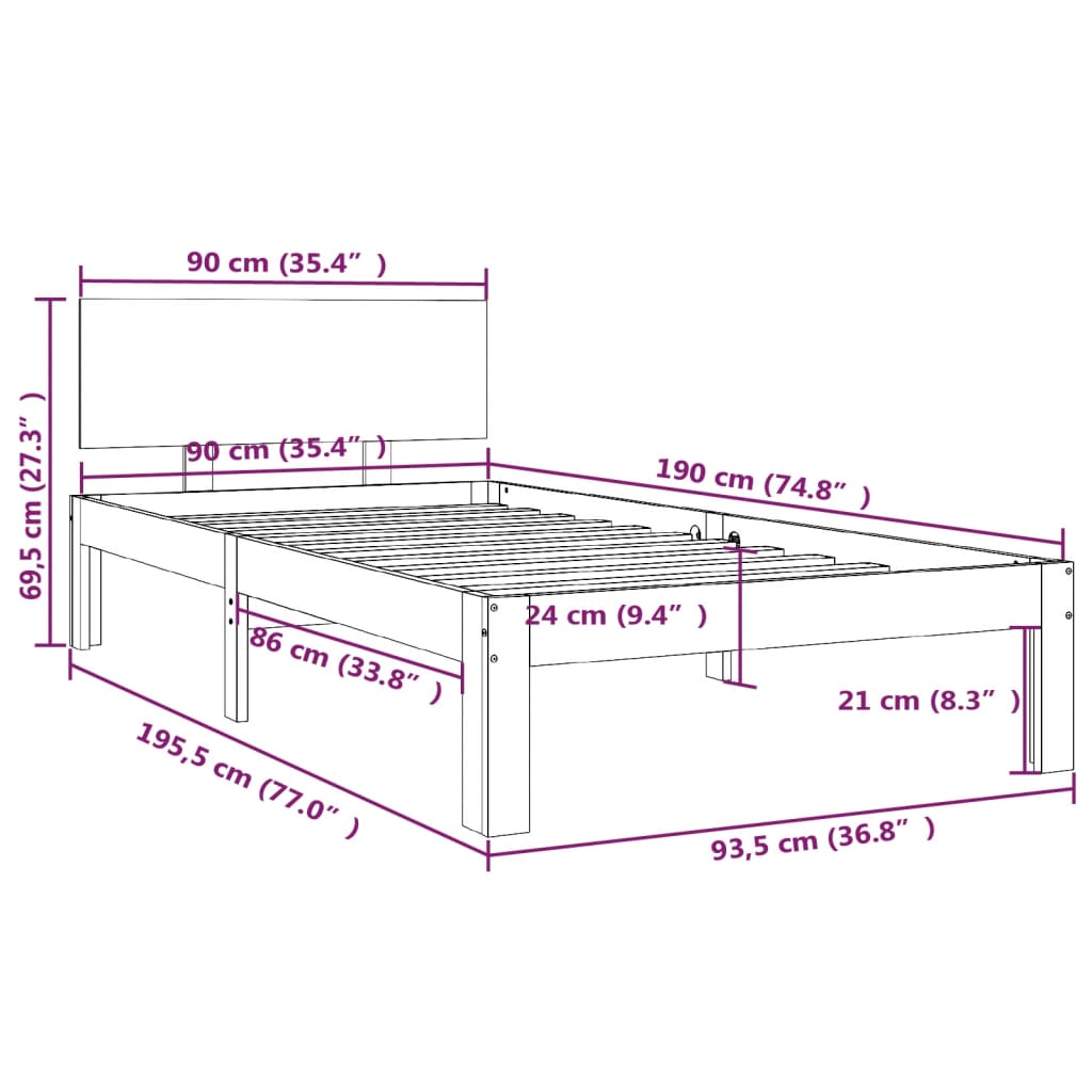 Bed Frame without Mattress White 90x190cm Single