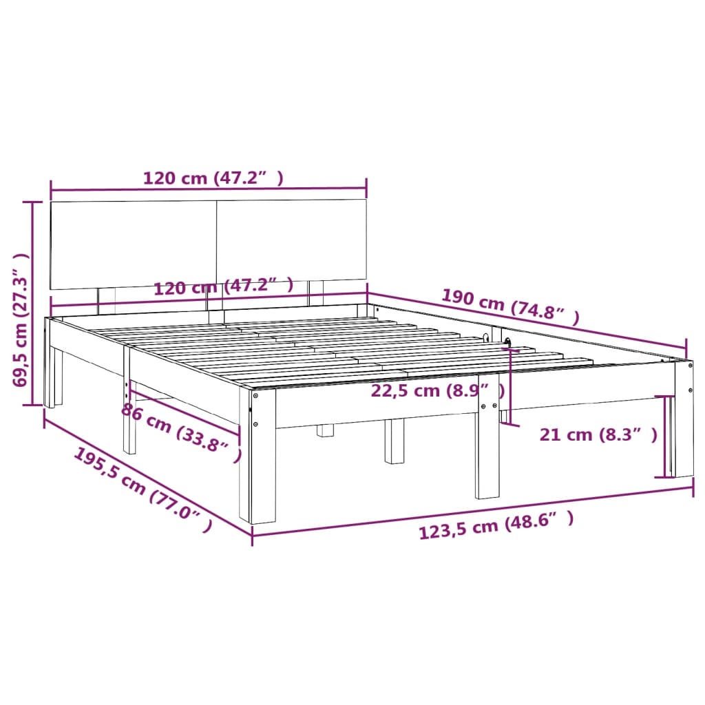 Bed Frame without Mattress 120x190cm Small Double