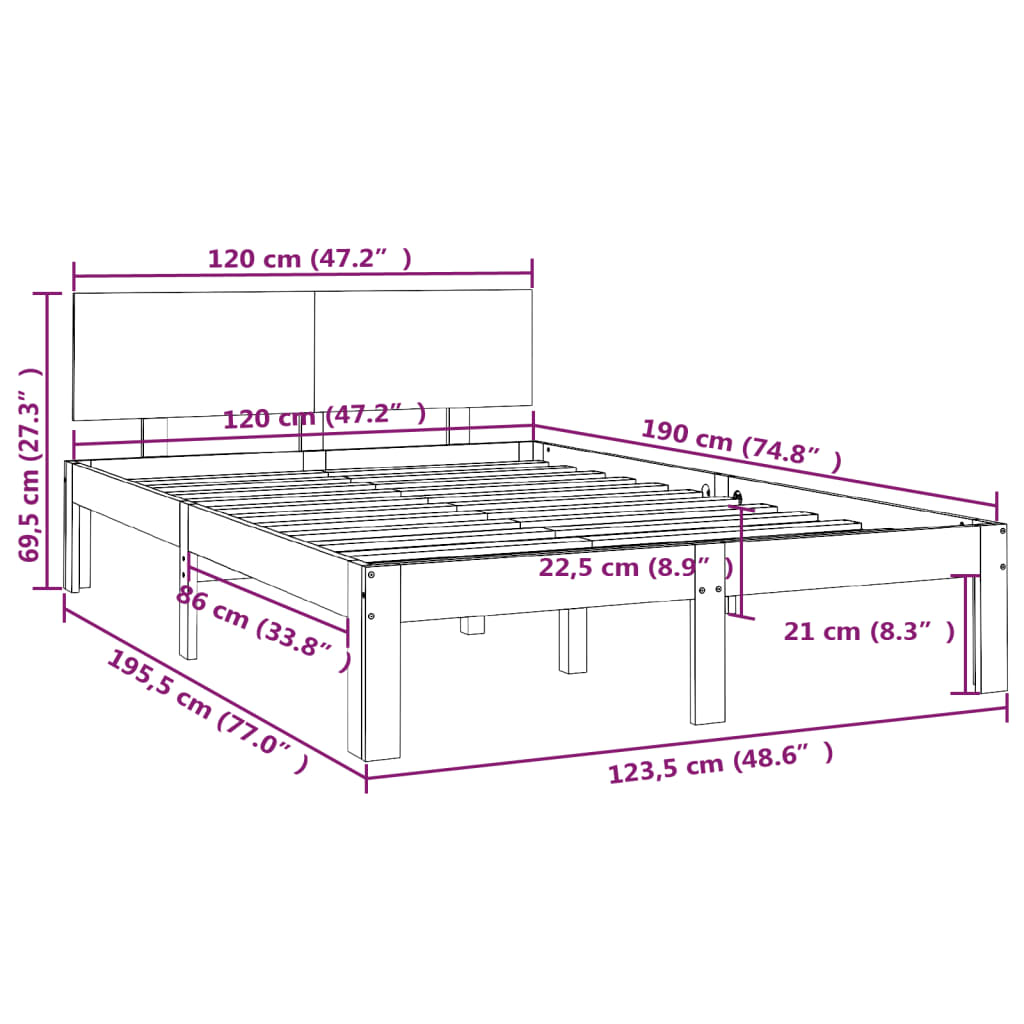 Bed Frame without Mattress White 120x190 cm Small Double