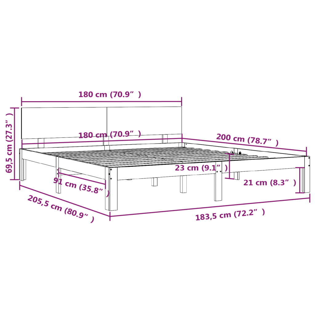 Bed Frame without Mattress Grey 180x200 cm Super King Size