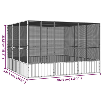 Bird Cage Grey 302.5x324.5x211.5 cm Galvanised Steel