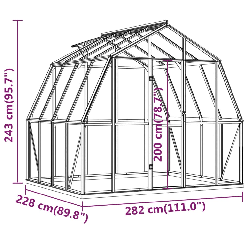 Greenhouse with Base Frame Anthracite 6.43 m² Aluminium