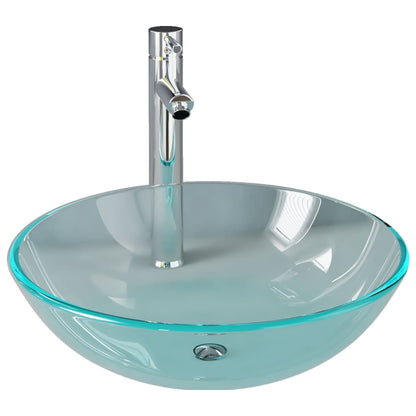 Bathroom Sink with Tap and Push Drain Clear Tempered Glass