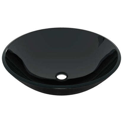 Bathroom Sink with Tap and Push Drain Black Tempered Glass