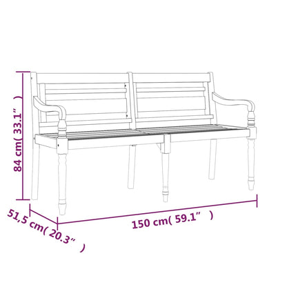 Batavia Bench 150 cm Solid Wood Teak