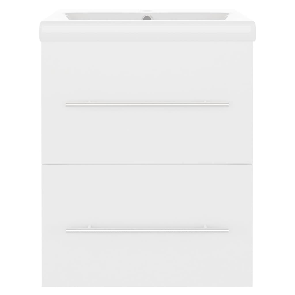 Sink Cabinet with Built-in Basin White Engineered Wood