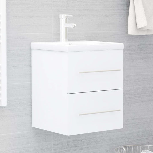 Sink Cabinet with Built-in Basin White Engineered Wood