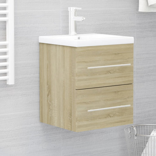 Sink Cabinet with Built-in Basin Sonoma Oak Engineered Wood