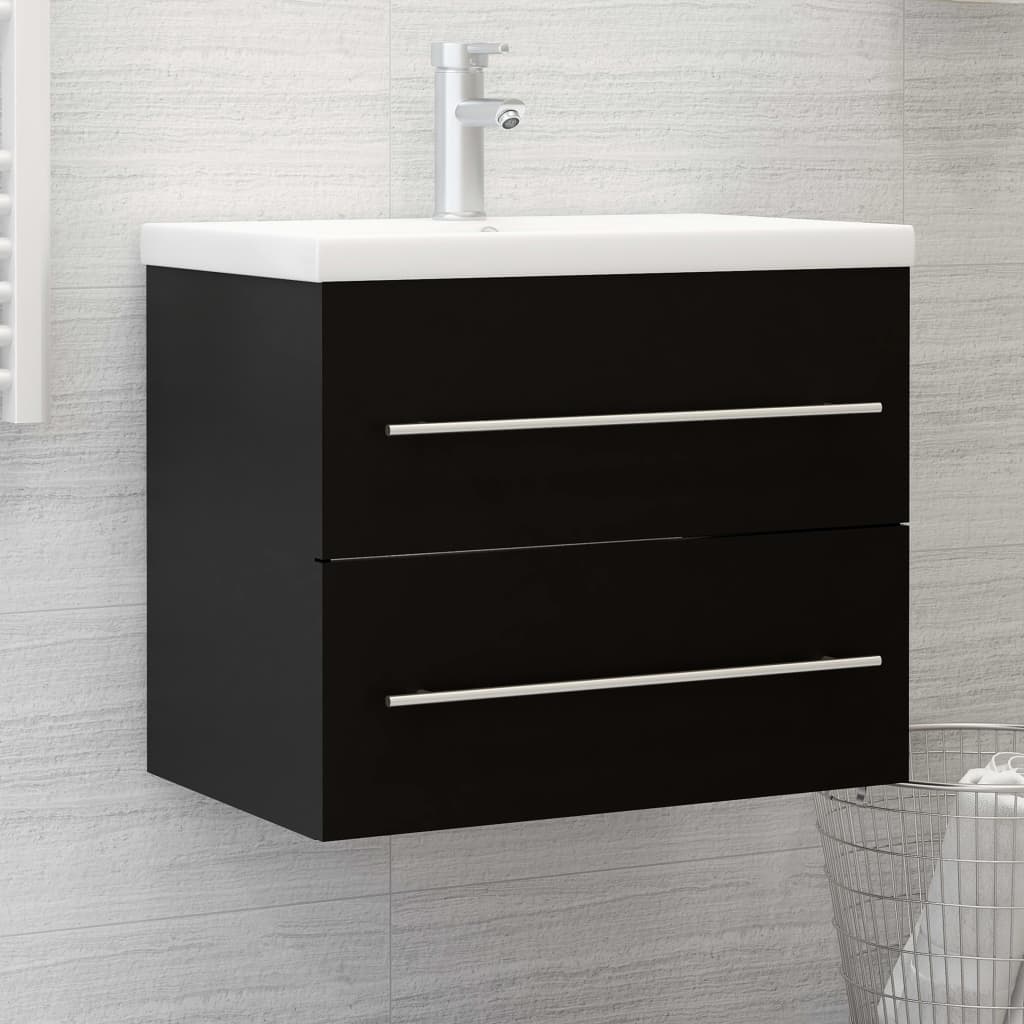 Sink Cabinet with Built-in Basin Black Engineered Wood