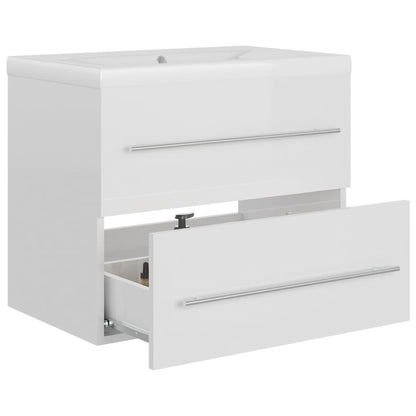 Sink Cabinet with Built-in Basin High Gloss White Engineered Wood