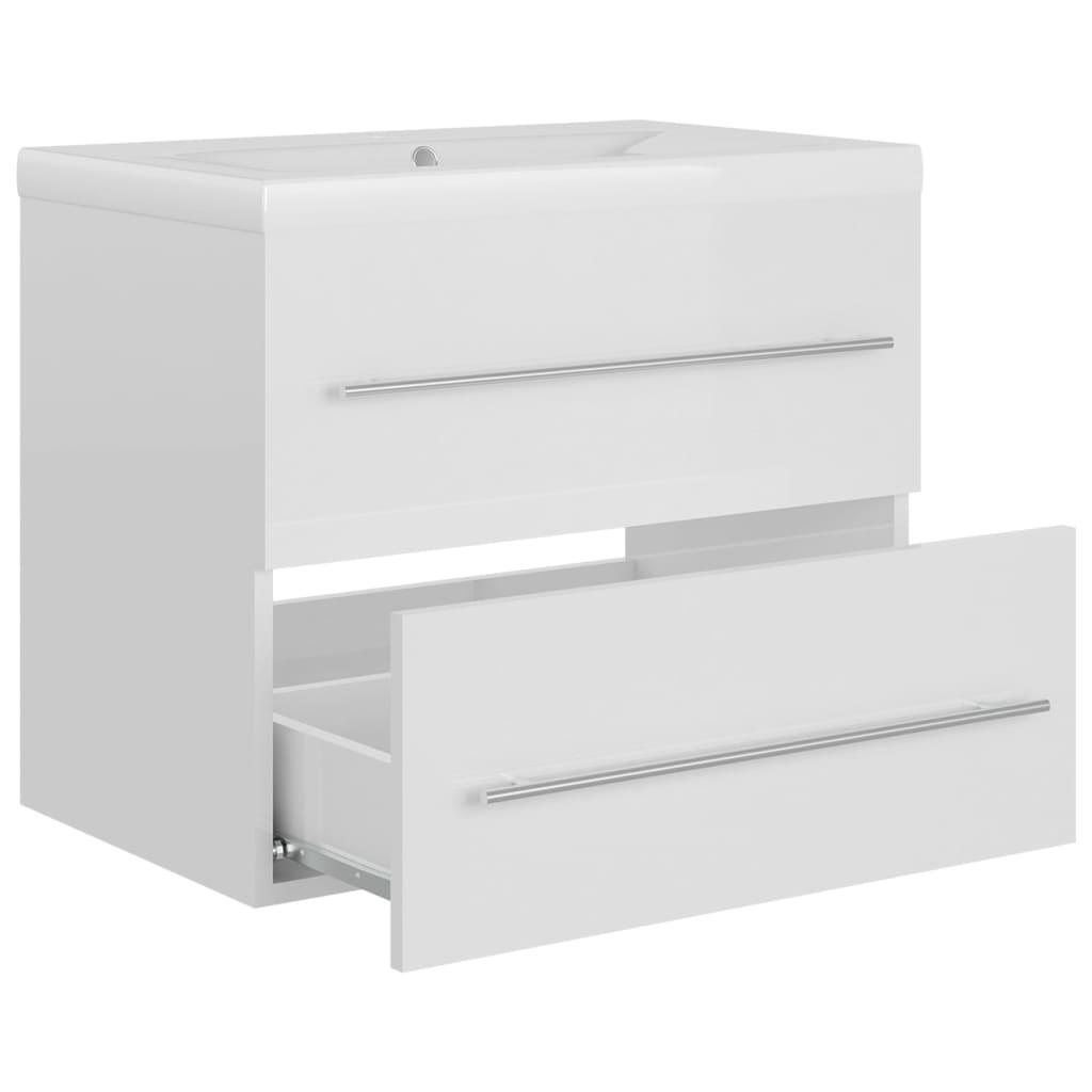 Sink Cabinet with Built-in Basin High Gloss White Engineered Wood