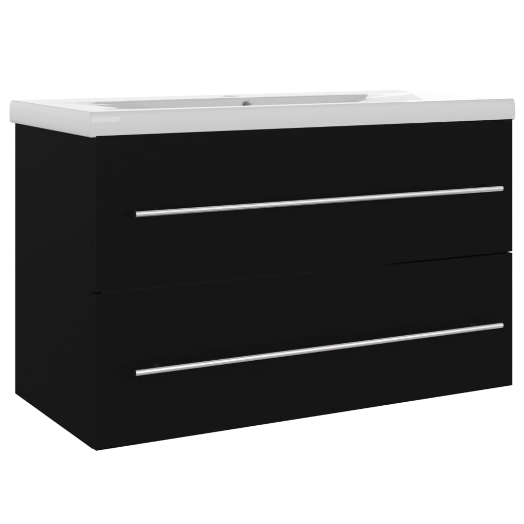 Sink Cabinet with Built-in Basin Black Engineered Wood