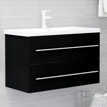 Sink Cabinet with Built-in Basin Black Engineered Wood