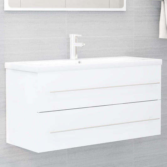 Sink Cabinet with Built-in Basin White Engineered Wood