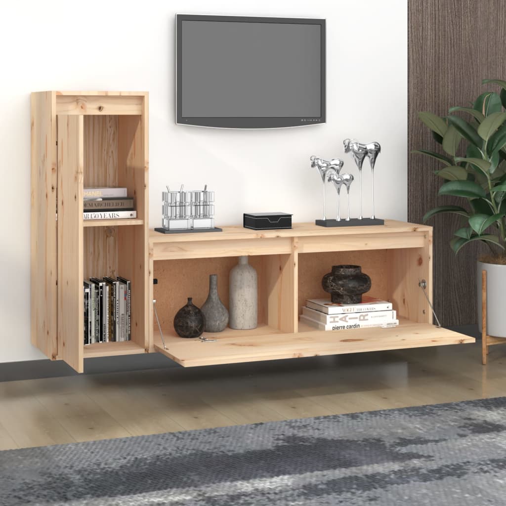 TV Cabinets 2 pcs Solid Wood Pine