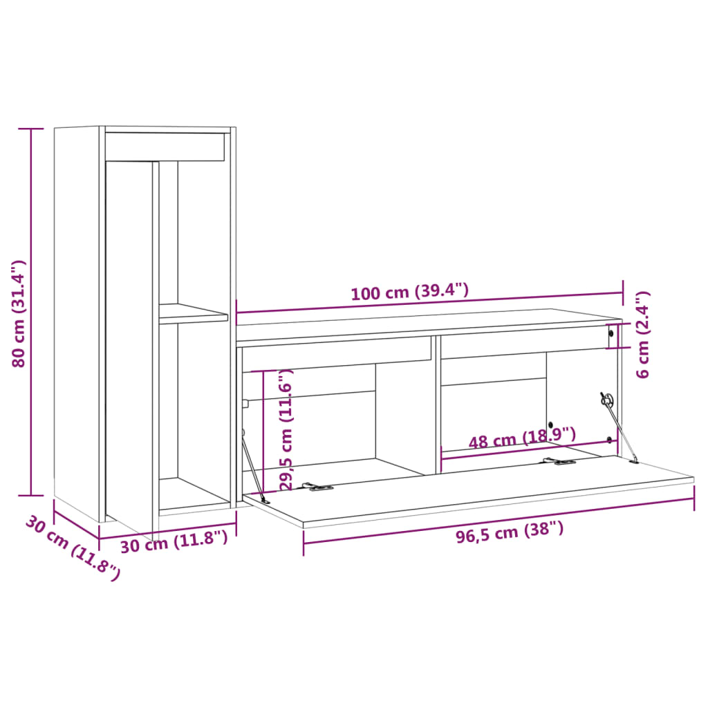 TV Cabinets 2 pcs Solid Wood Pine