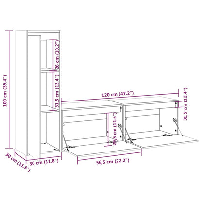 TV Cabinets 3 pcs White Solid Wood Pine