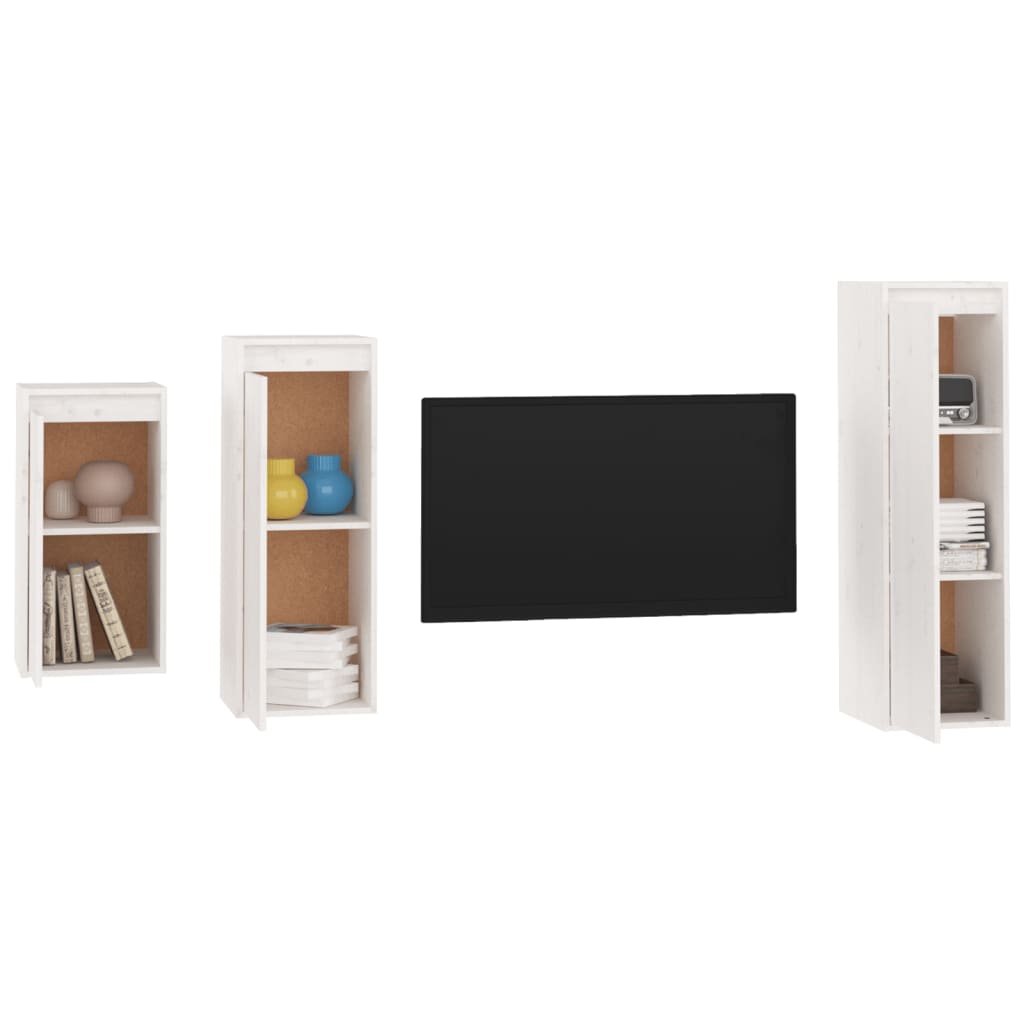 TV Cabinets 3 pcs White Solid Wood Pine