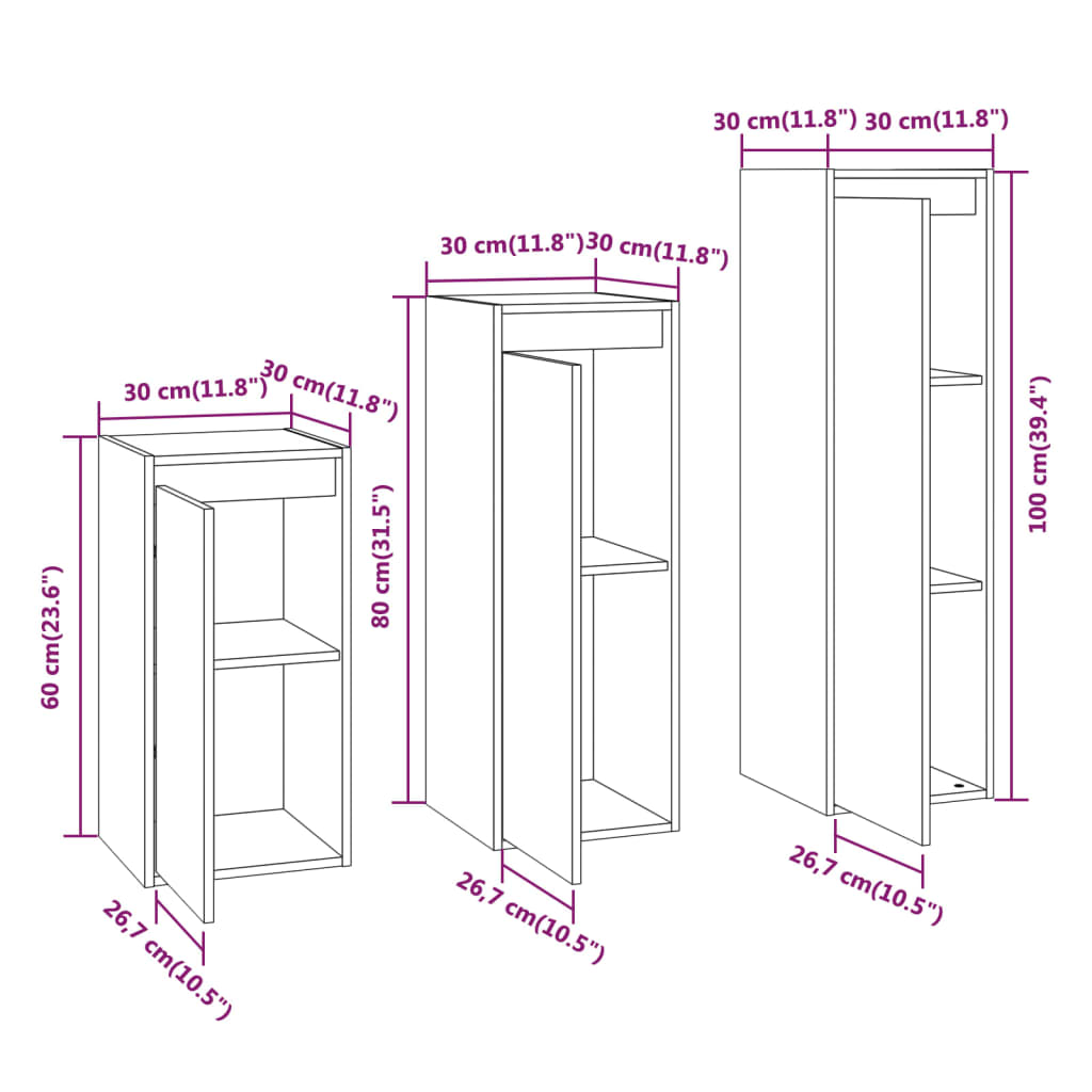 TV Cabinets 3 pcs White Solid Wood Pine