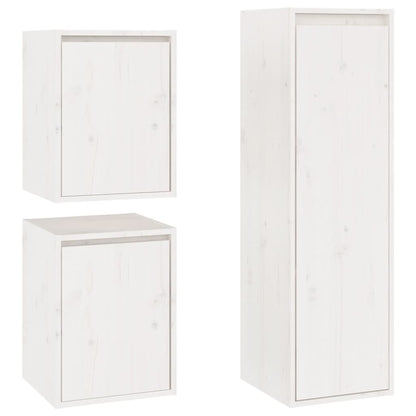 TV Cabinets 3 pcs White Solid Wood Pine