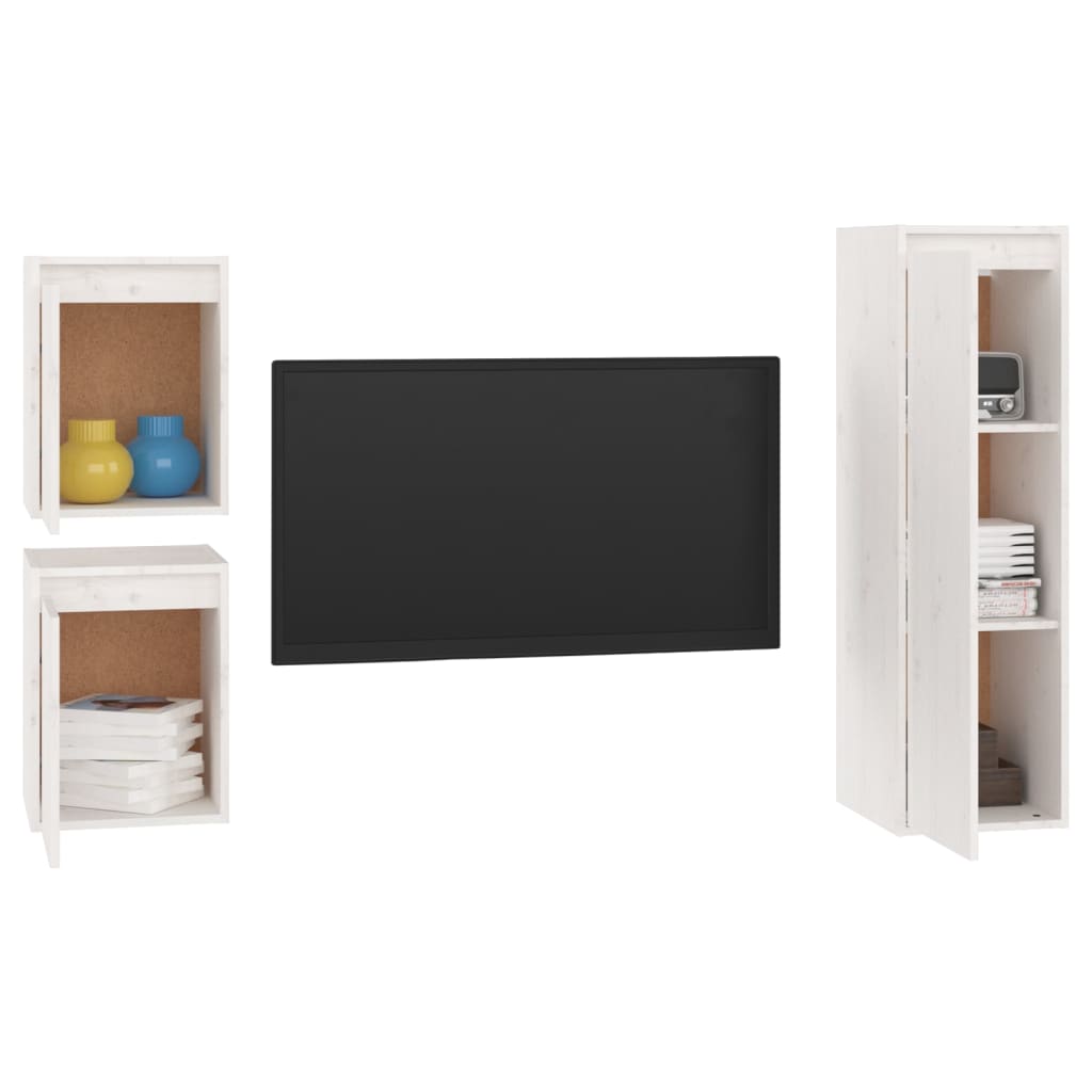 TV Cabinets 3 pcs White Solid Wood Pine