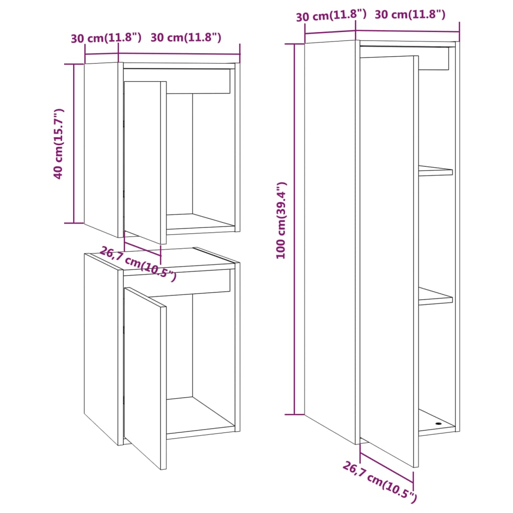 TV Cabinets 3 pcs White Solid Wood Pine