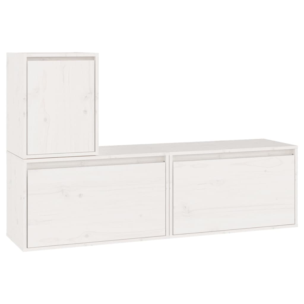 TV Cabinets 3 pcs White Solid Wood Pine