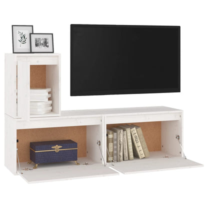 TV Cabinets 3 pcs White Solid Wood Pine