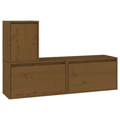 TV Cabinets 3 pcs Honey Brown Solid Wood Pine