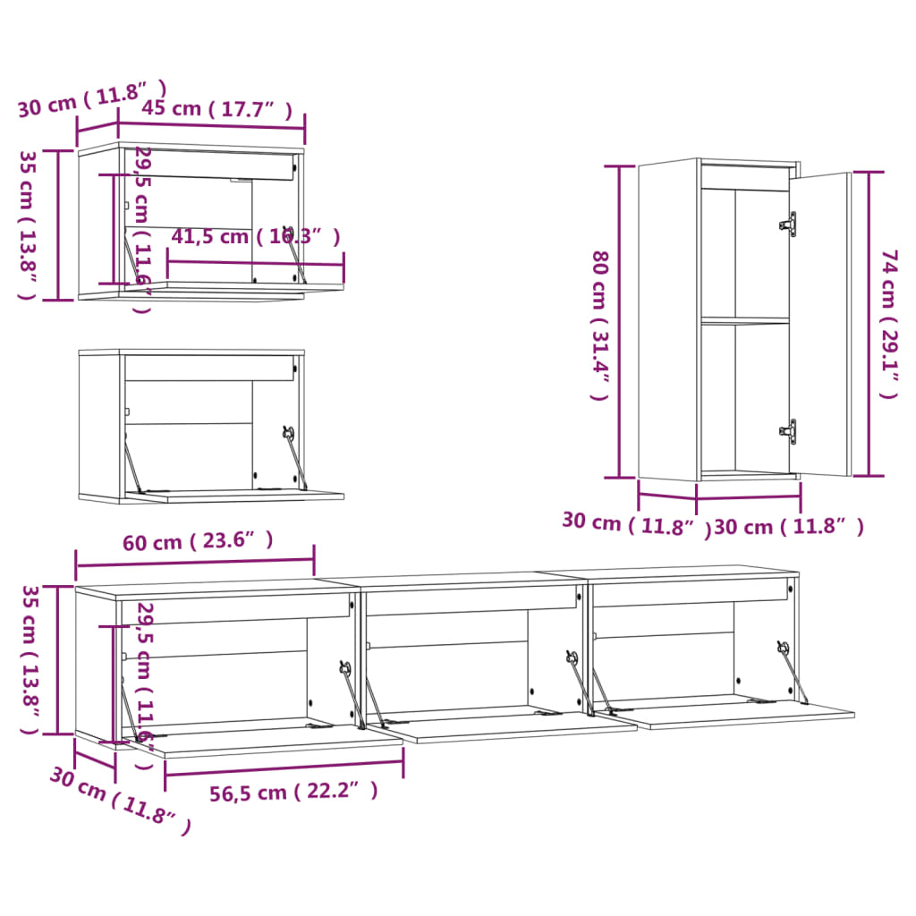 TV Cabinets 6 pcs Solid Wood Pine